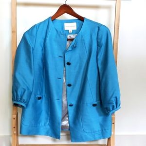 Blue silk banana republic jacket with gathered 3/4 sleeves